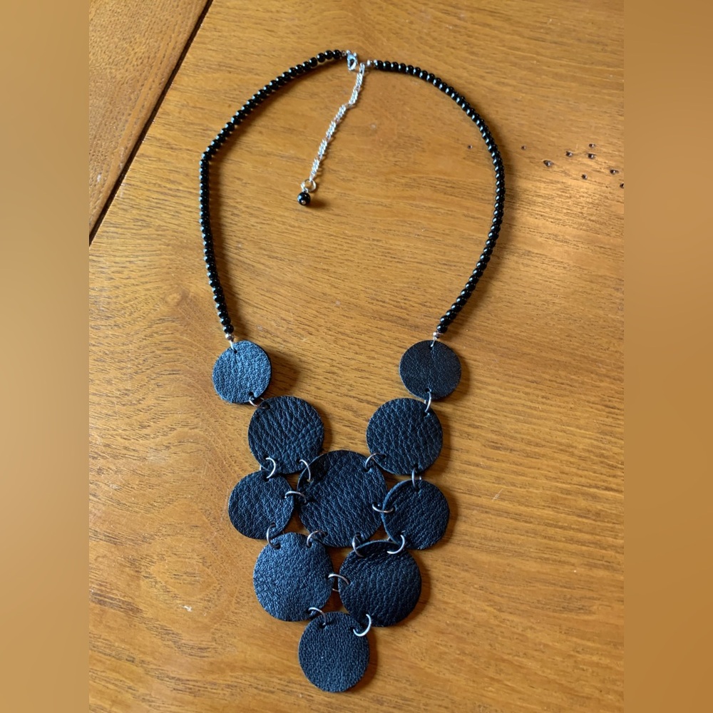 Elegant Black Leather Circle Pendant Necklace